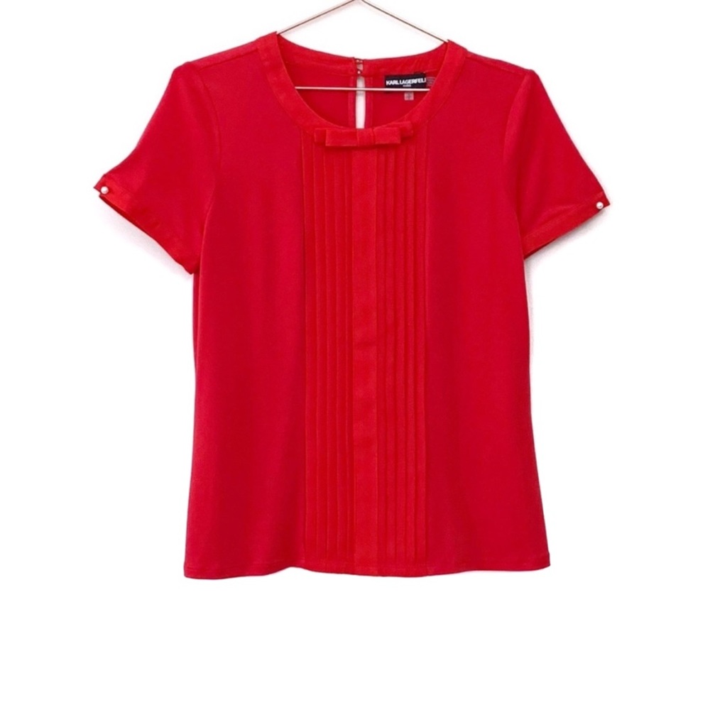 Karl Lagerfeld Paris Pleated Bow Pearl Button Top